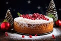traditional homemade christmas cake with pomegranate powdering