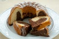 Traditional homemade marble cake. Sliced marble bundt cake Royalty Free Stock Photo