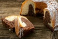 Traditional homemade marble cake. Sliced marble bundt cake Royalty Free Stock Photo