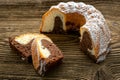 Traditional homemade marble cake. Sliced marble bundt cake Royalty Free Stock Photo