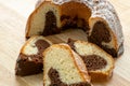 Traditional homemade marble cake. Sliced marble bundt cake Royalty Free Stock Photo