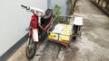 Traditional homemade motorbike with sidecar