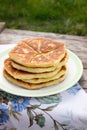 Traditional homemade Romanian and Moldovan pies - Placinta. Rustic style, selective focus.