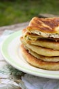 Traditional homemade Romanian and Moldovan pies - Placinta. Rustic style, selective focus.