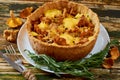 Traditional homemade swedish pie - chanterelle mushrooms and cheese quiche with fresh rosemary Royalty Free Stock Photo