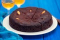 Traditional honey cake of Madeira, Portugal on white plate