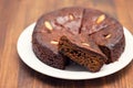 Traditional honey cake of Madeira, Portugal on white plate