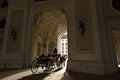 Traditional horse riding in a horse-drawn Fiaker. Vienna, Austria.