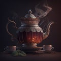 Traditional hot black tea for breakfast. Drinks in vintage teapot for International Tea Day. Generative AI Royalty Free Stock Photo