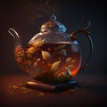 Traditional hot black tea for breakfast. herbal drinks in vintage glass teapot for International Tea Day. Generative AI Royalty Free Stock Photo