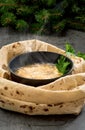 Traditional hot khash soup in a bowl, steam rises above the dish, close-up. Traditional Armenian, Caucasian oriental cuisine dish