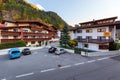 Traditional hotels overlooking the Alps. Town of Soelden, Tyrol, Austria Royalty Free Stock Photo