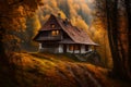 Traditional house on a hill in the woodland in Transylvania