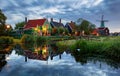 Traditional house at the historic village of Zaanse Schans, Netherlands at night Royalty Free Stock Photo