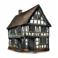 Traditional House Illustration With Highly Detailed Figures