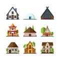 Traditional house. Indian asian rural buildings europe and african constructions vector flat houses