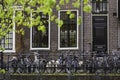 Traditional house and a lot of parked bikes in center of Utrecht Royalty Free Stock Photo