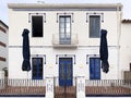 Traditional house white facade in mediterranean coast. Girona, Spain