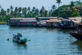 Traditional Houseboat seen sailing through the picturesque backwaters of Allapuzza or Alleppey in Kerala /India