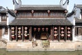 Traditional houses along the Grand Canal, ancient town of Yuehe in Jiaxing, China Royalty Free Stock Photo