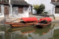 Traditional houses along the Grand Canal, ancient town of Yuehe in Jiaxing, China Royalty Free Stock Photo