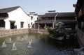 Traditional houses along the Grand Canal, ancient town of Yuehe in Jiaxing, China Royalty Free Stock Photo