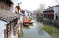 Traditional houses along the Grand Canal, ancient town of Yuehe in Jiaxing, China Royalty Free Stock Photo