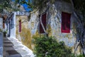 Traditional houses in Anafiotika - Plaka right under the Acropolis of Athens Royalty Free Stock Photo