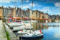 Traditional houses and boats in the old harbor,Honfleur,France Royalty Free Stock Photo