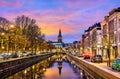 Traditional houses beside a canal in the Hague, the Netherlands Royalty Free Stock Photo