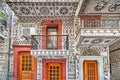 Traditional houses decorated with the scratch patterns in Pyrgi of Chios, Greece Royalty Free Stock Photo