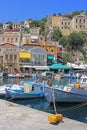 Traditional houses by harbour, Symi island, Greece