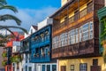 Traditional houses with wooden balconies at Santa Cruz de la Palma, Canary islands, Spain