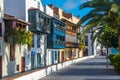 Traditional houses with wooden balconies at Santa Cruz de la Palma, Canary islands, Spain Royalty Free Stock Photo