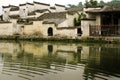 Traditional huizhou houses reflected on water Royalty Free Stock Photo