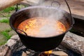 Traditional hungarian bogracs goulash soup