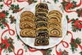 Traditional hungarian christmas sliced rolled cakes on table Royalty Free Stock Photo