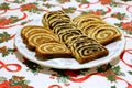 Traditional hungarian christmas sliced rolled cakes on table Royalty Free Stock Photo