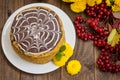 Traditional Hungarian Esterhazy cake .selective focus . with chocolate piece a name of the : Royalty Free Stock Photo