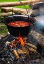 Traditional Hungarian Goulash soup in cauldron Royalty Free Stock Photo