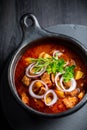 Traditional Hungarian goulash - stew of meat and vegetables with onions Royalty Free Stock Photo