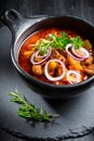 Traditional Hungarian goulash - stew of meat and vegetables with onions Royalty Free Stock Photo