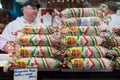 Traditional hungarian homemade sausages at farmers market