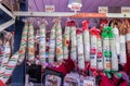 Traditional hungarian homemade sausages at farmers market