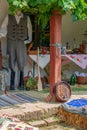 Traditional Hungarian objects exhibited on one home porch