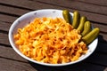 Traditional hungarian potato pasta in hungarian krumplis tÃÂ©szta with pickles