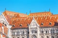 Hungarian Roof tiles on the historical building in Budapest Royalty Free Stock Photo