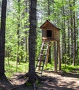 Traditional hunting shed or labaz for storing food and valuable equipment in the taiga during winter hunting