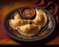 Traditional iberian empanadas with a side sauce. Generative AI