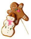 Traditional Iced Gingerbread Christmas Cookies Man with Snowmen Isolated Royalty Free Stock Photo